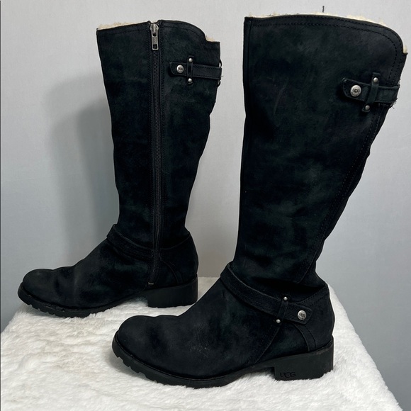 UGG Jillian Black Suede Shearling Sheepskin Lined Riding Boot sz 7 - Picture 5 of 15